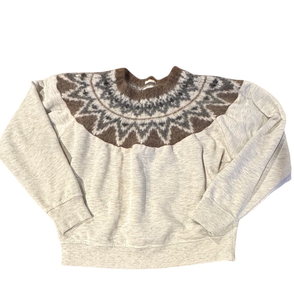 MOTHER The Dont Sweat It Fair Isle Alpaca Blend Sweatshirt Oatmeal Small
